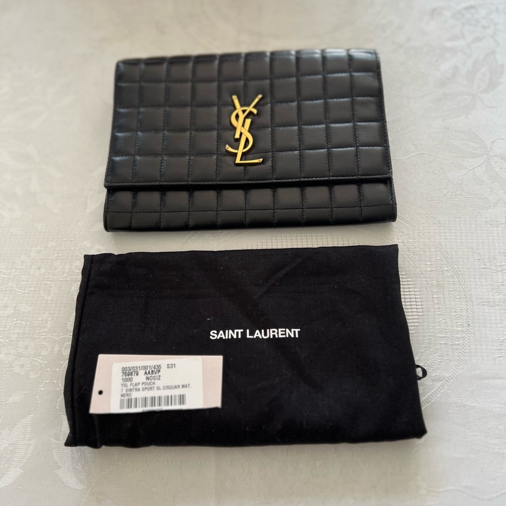 Saint Laurent Black Quilted Pouch with Gold Logo - Picture 2 of 16
